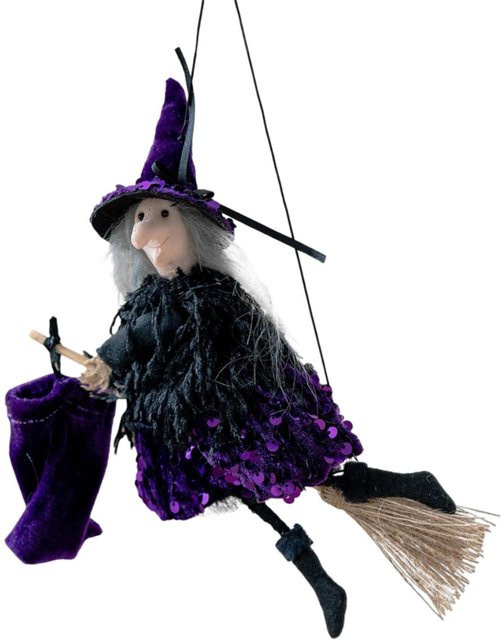 Garbword Halloween-Hexe auf Besen als Wanddekoration in Violett - Bild 1