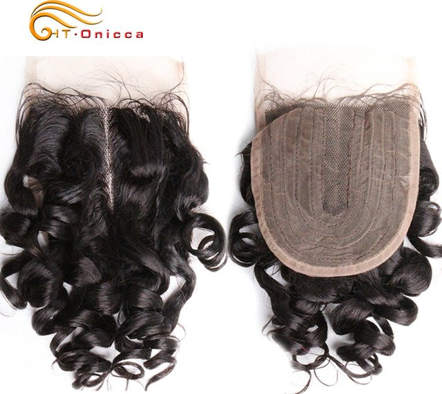 Htonicca Bouncy Curly 4x1 T-Teil-Spitzenverschluss, Echthaar, gewellt, lockig - Bild 1