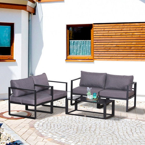 Outsunny 4-tlg. Gartenmöbel Set aus Aluminium und Polyester mit Sitzkissen, Grau, B/T/H: 138 x 69 x 63 cm - Bild 4