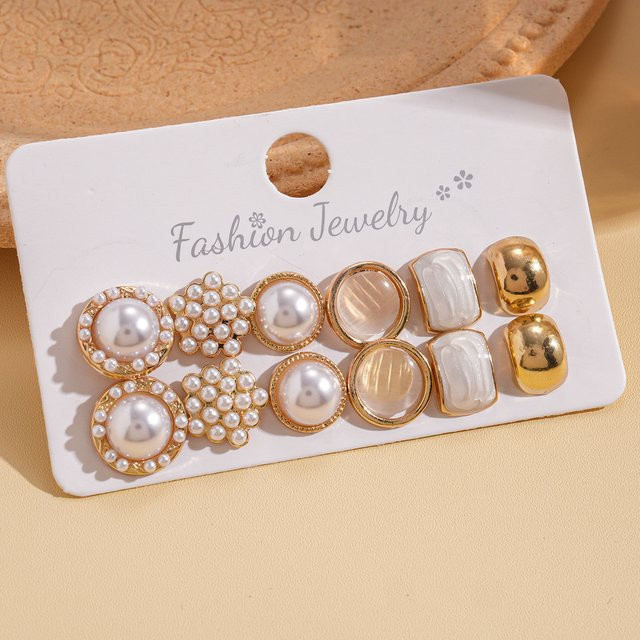 DREJEW Ohrringe, 12-teiliges Set, Kreisohrringe, Imitationsperlen, Gold, Damen - Bild 1