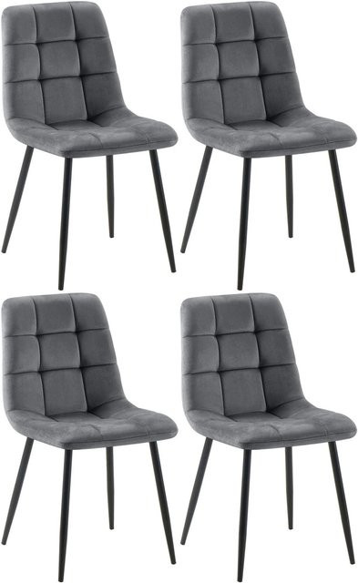 4er Set Esszimmerstühle DELUKE FIGAD aus Samt in Dunkelgrau mit Steppmuster, B/T/H: 45 x 55 x 84 cm - Bild 1