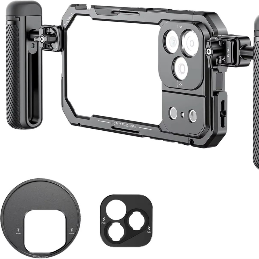 NEEWER Phone Cage Kit für iPhone 17 Pro und iPhone 17 Pro Max in Schwarz mit 67mm Filterring und 17mm Objektiv-Rückplatte - Bild 5