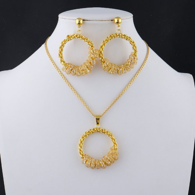 Schmuck-Set Halskette mit Anhängern und Ohrringe, Gold, Kristall, Damen - Bild 1