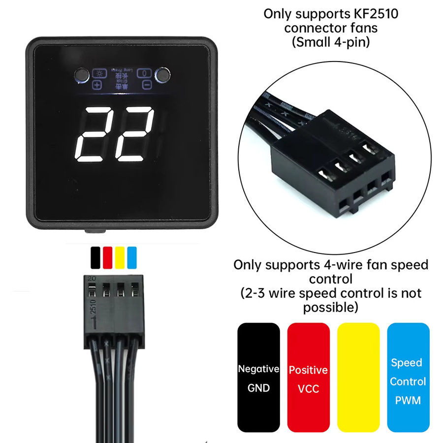 Aideepen 4Pin PWM Lüfter Geschwindigkeit Controller mit Digital Display und Fernbedienung für DIY PC Kühlung, Schwarz - Bild 2