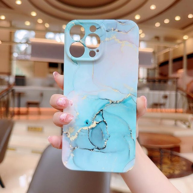 Marmor Handyhülle für Apple iPhone 15, iPhone 14 Pro Max und iPhone 17 Pro Max in Blau - Bild 1
