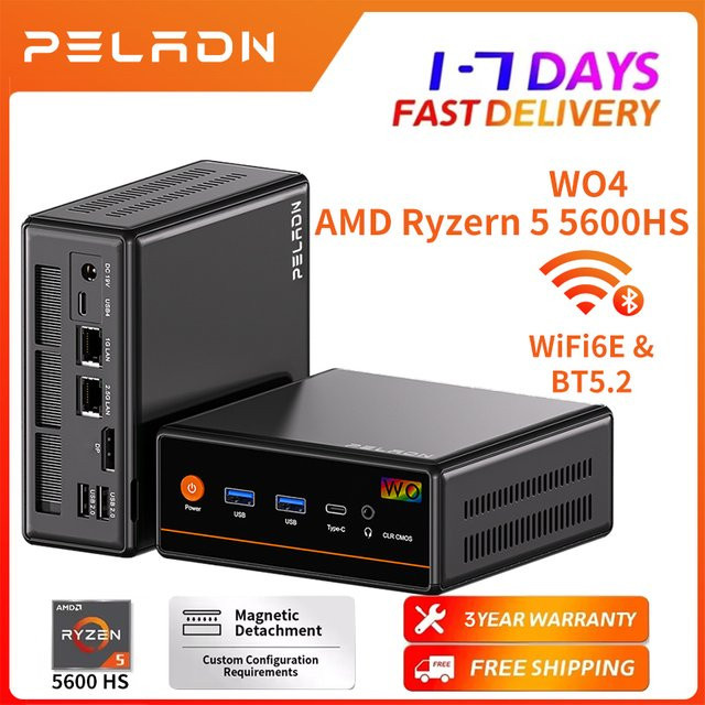 PELADN Mini-PC AMD Ryzen 5 5600H Barebone in Schwarz mit WiFi 6 und Bluetooth 5.2 - Bild 1