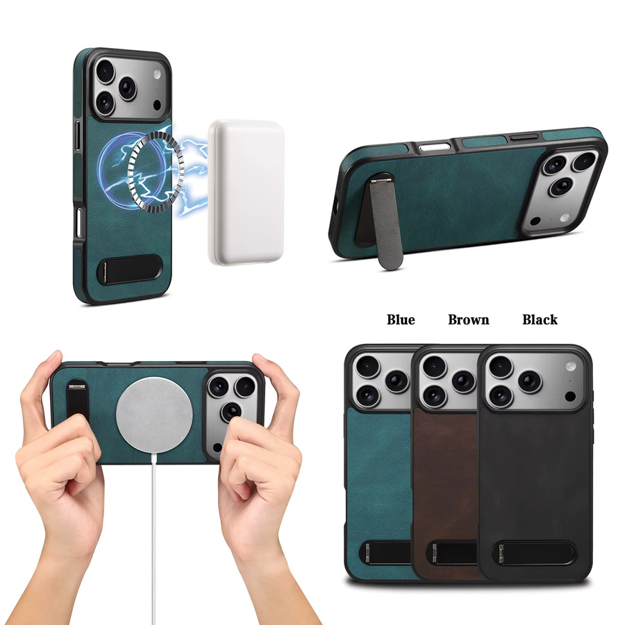Denior Retro PU-Leder Handyhülle mit magnetischer kabelloser Ladefunktion und versteckter Halterung für iPhone 17/16/15/14/13 Pro Max Plus Air in Blau - Bild 6