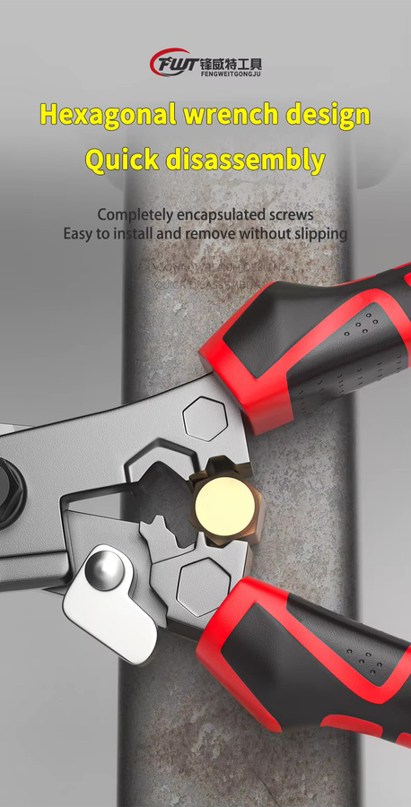Multifunktionale Elektrikerschere in Rot als Crimpwerkzeug mit Schneidefunktion und Schraubenschlüssel für Metallbleche und Kabel - Bild 4