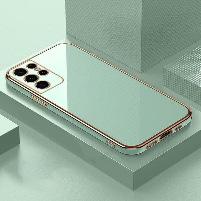 Vergoldetes quadratisches TPU-Silikon-Case für Samsung Galaxy S22 Plus, Stoßfeste Rückabdeckung, Gold/Grün - Bild 1