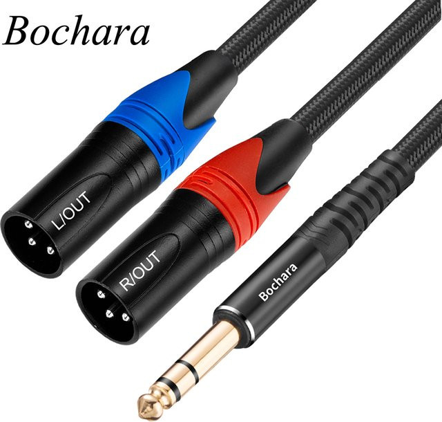 Bochara Stereo-Klinkenkabel von 6,35 mm TRS auf Dual XLR in Schwarz mit Geflecht- und Folienabschirmung - Bild 1