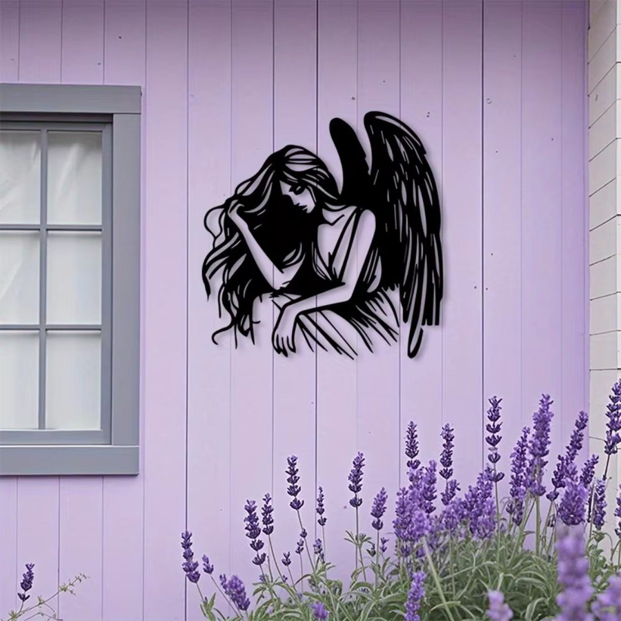CIFBUY Geflügelte Göttin Wandkunst aus Schmiedeeisen in Schwarz als Wandbild für Schlafzimmer und Außenbereich - Bild 5