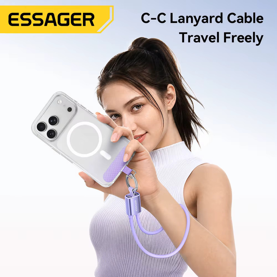 Essager USB-C Lanyard-Ladekabel 60W in Lila für Samsung Xiaomi und iPhone - Bild 2