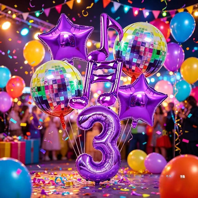 Potdemiel K-Pop Disco-Musik Themenballons in Lila mit Sternen für Geburtstagsfeiern und Fan-Treffen - Bild 1