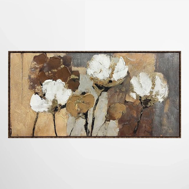 ArtUniverse Leinwandbild Golden Cotton Flowers Modernes Wandbild in Gold und Weiß, B: 70 cm, H: 140 cm - Bild 1