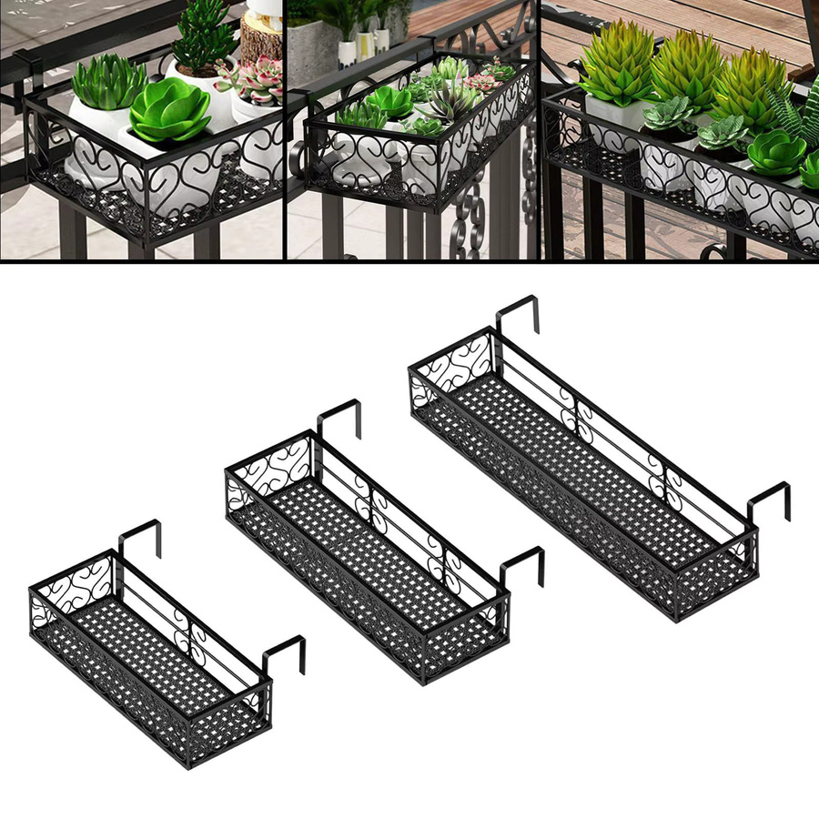 MagiDeal Hängender Blumentopfständer aus Stahl in Schwarz, Pflanzkorb für Balkon und Außenbereich, B/T/H: 60 x 20 x 12 cm - Bild 4