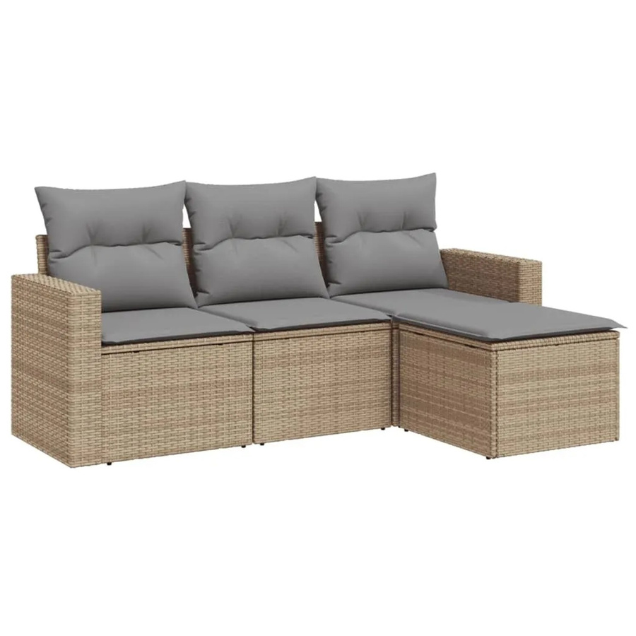 vidaXL 4-teilige Garten-Sofagarnitur in L-Form mit Kissen und Ottoman, Beige, Poly Rattan mit Metallgestell - Bild 2