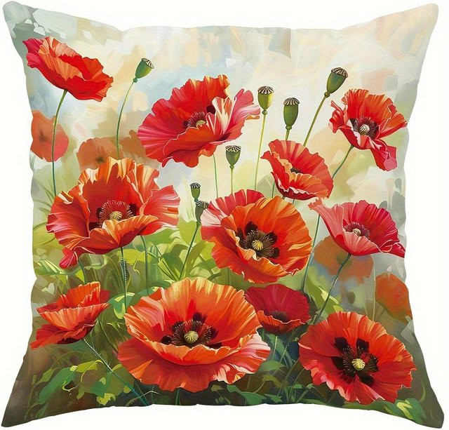 JMG Clothing Kissenbezug mit buntem Mohnblumen-Blumenmuster, rot/mehrfarbig, B/H: 40 x 40 cm - Bild 1