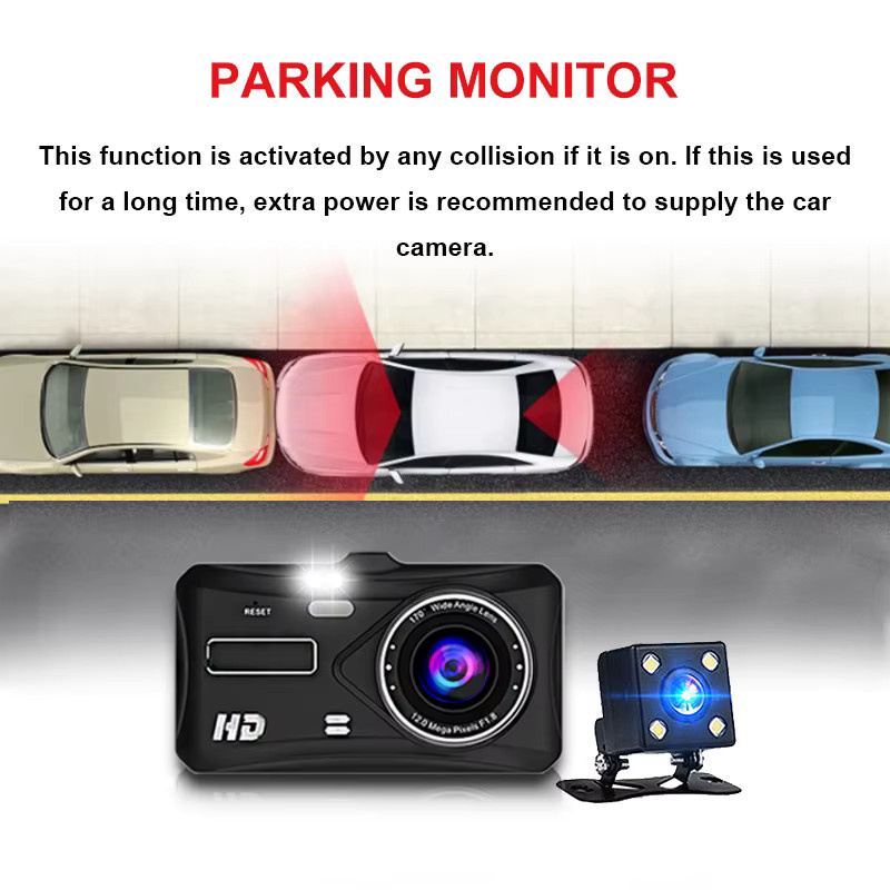 Acceo Dashcam mit 24H Touch Nachtsicht, Full HD 1080P Vorder- und Rückkamera, 4,0 Zoll Digitaler Videorecorder DVR Spiegel, Schwarz - Bild 3