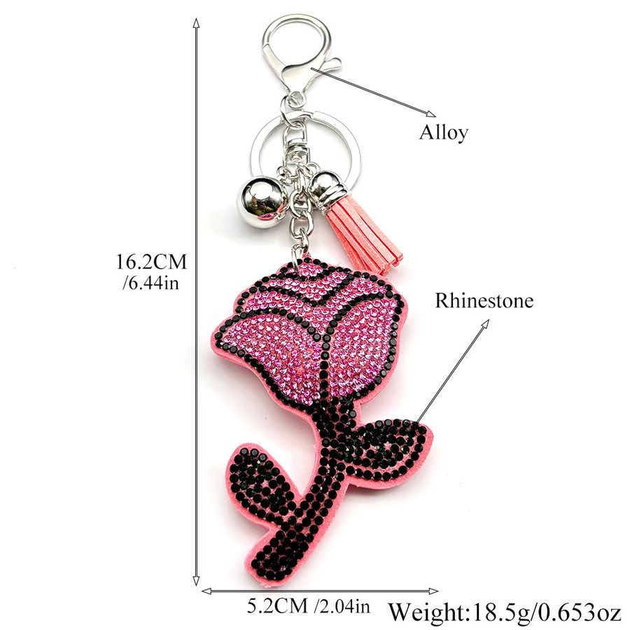 AFAWA Schlüsselanhänger, rosa Rosenblüten, Kristall-Strass-Quasten, Unisex - Bild 2
