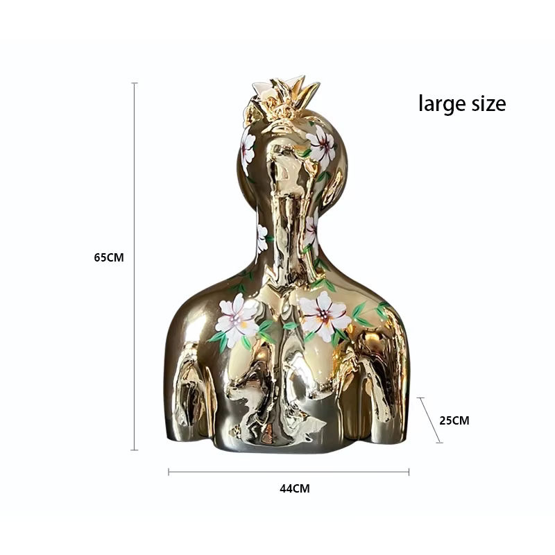 Abstrakte Keramik-Skulptur einer Göttin in Gold als dekorative Halbkörper-Statue für dein Wohnzimmer - Bild 5