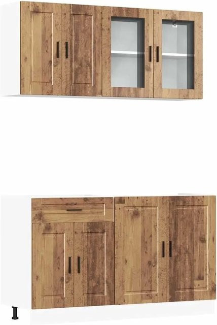 vidaXL Küchenschrank-Set Porto in Altholz-Optik Braun aus Holzwerkstoff mit Glastüren und Regalböden, 4-teilig - Bild 1