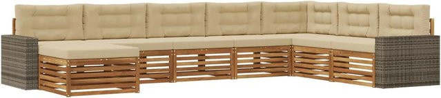 vidaXL Outdoor-Sofagarnitur in U-Form aus Akazienholz mit 8 Kissen in Natur und Beige - Bild 1