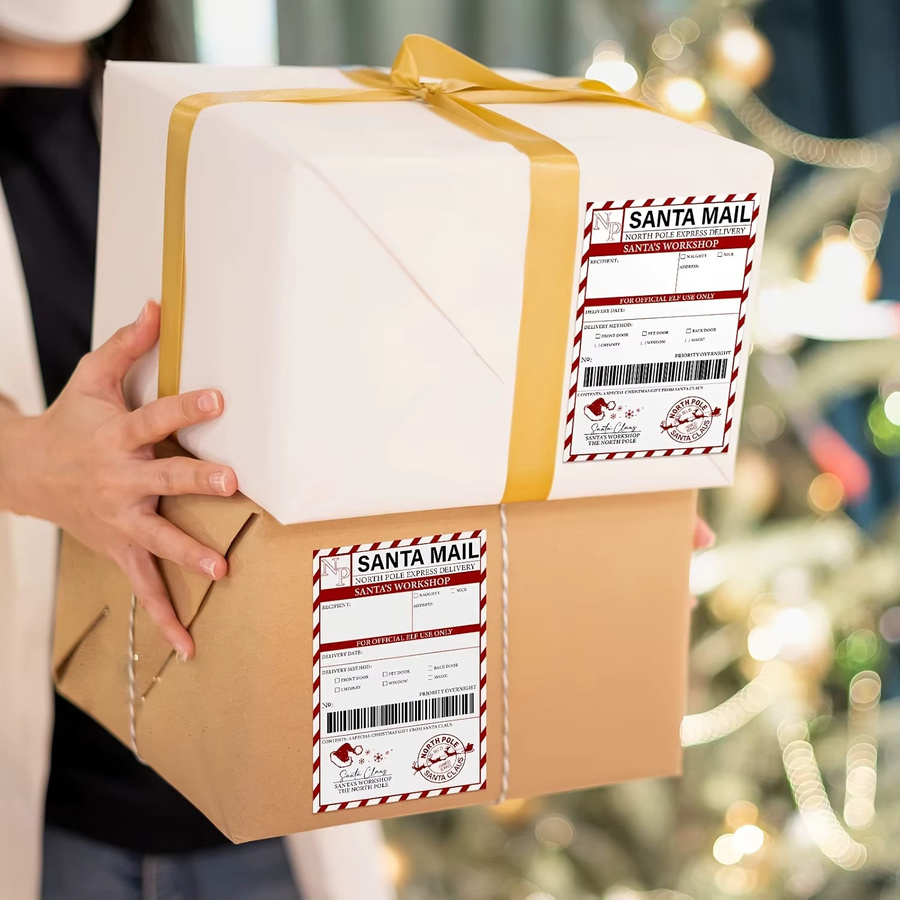 20er Paket Santa Claus Versand Label Aufkleber für Weihnachtsverpackungen in Weiß - Bild 2
