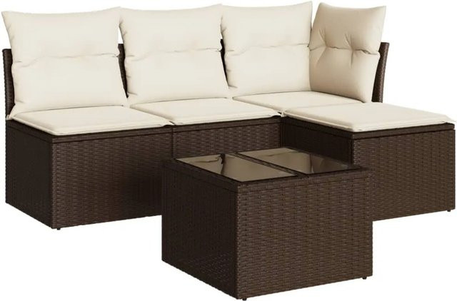 vidaXL 5-tlg. Garten-Sofagarnitur in L-Form aus Polyrattan mit Kissen, Braun - Bild 1