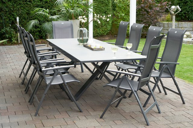 Hartman Garten-Essgruppe Xanadu / Alice Comfort in Anthrazit und Xerix aus Aluminium und Glaskeramik mit 10 Klappstühlen, ausziehbar, B/T: 220 x 100 cm bis 280 x 100 cm - Bild 1