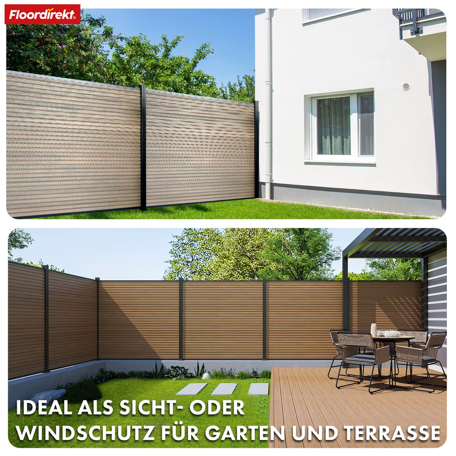Floordirekt WPC Sichtschutzzaun Kronos mit Aluminium-Pfosten, Farbe Teak, H x B: 180 x 180 cm - Bild 4