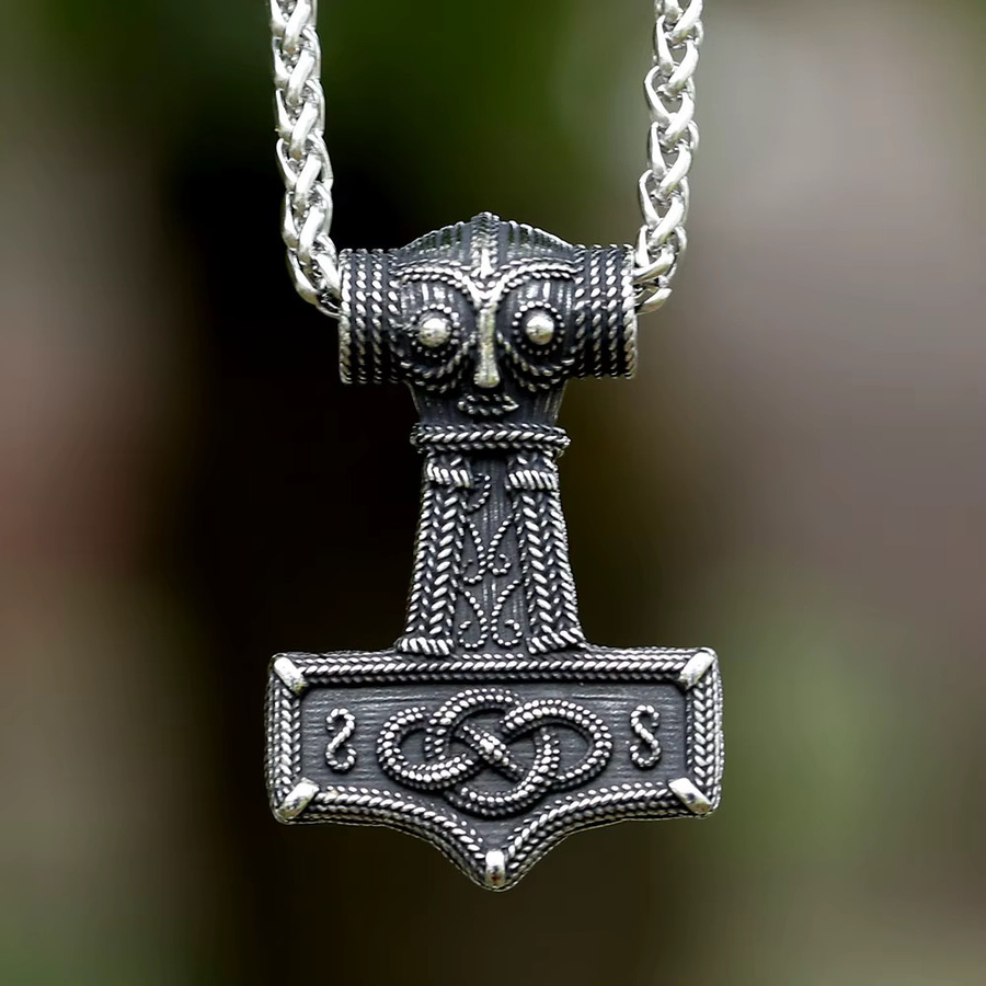 Vikingar Lin Anhänger, Edelstahl, Mjolnir Thors Hammer, Silber, Unisex - Bild 2