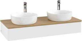 V&B Waschtischunterschrank Antao ohne Frontstruktur, Eiche Honig, Weiß lackiert, B/T/H: 120 x 50 x 19 cm - Bild 1