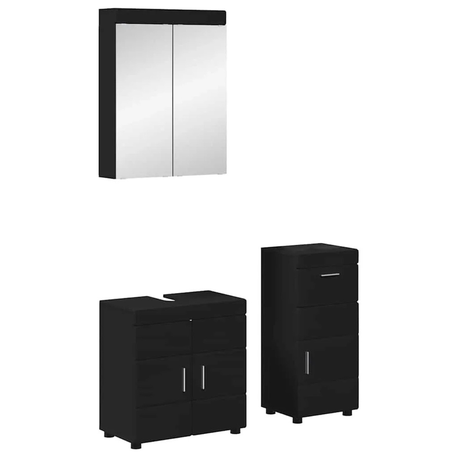 vidaXL Badezimmer-Möbelset TULUM in Schwarz Matt aus Holzwerkstoff mit Waschbeckenunterschrank, Spiegelschrank und Badezimmerschrank - Bild 2