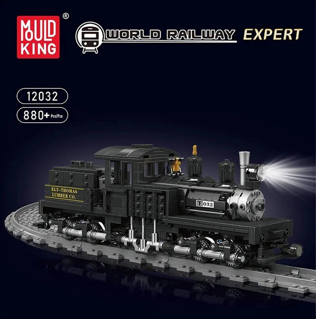 Mould King Shay-Typ Dampflokomotiven-Bauset, mit LED-Fernbedienung/App-Steuerung, Modellzug-Block-Set mit Gleisen - Bild 1