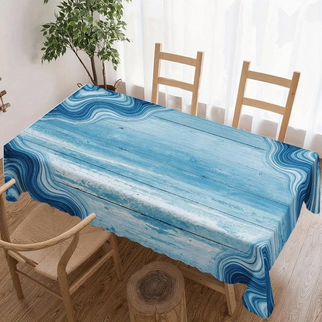 Wasserdichte Tischdecke mit Wellenmuster von JINGYUE Pet in Blau, rechteckig, B/T/H: 160 x 100 cm - Bild 1