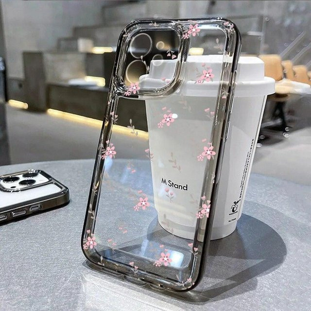 Ästhetische Blumen Handyhülle für Apple iPhone in Transparent Grau - Bild 1