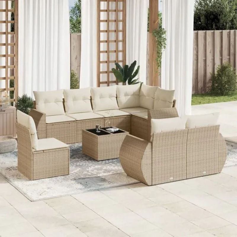 Vidaxl 9-tlg. Garten-Sofagarnitur mit Kissen aus Polyrattan in Beige - Bild 1