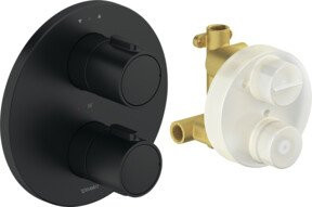 Duravit Fertigmontageset UP-THM mit Thermostat und Safety Stop, Rosette rund, schwarz matt - Bild 1