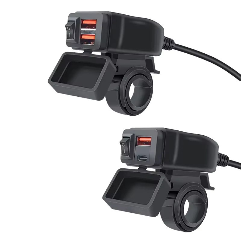 Motorrad USB-Ladegerät mit Dual-Port-Schnellladefunktion, USB-C, digitalem Voltmeter und Schalter, wasserdicht, Schwarz-Rot - Bild 2