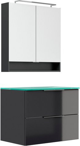 FACKELMANN Waschplatz-Set LUNA in Anthrazit Grau mit LED-Beleuchtung und Soft-Close-Türen, Breite: 80 cm - Bild 1