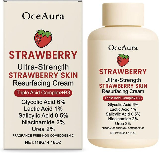 Oceaura Erdbeer Körpercreme mit Salicylsäure, Niacinamid, AHA, Unisex - Bild 1
