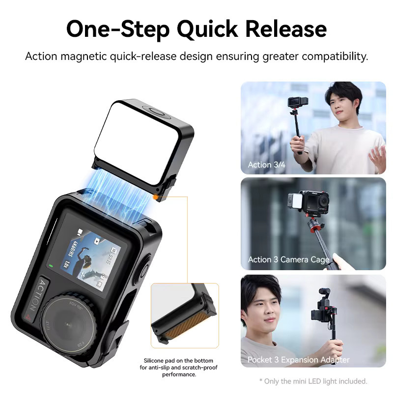 Ulanzi LM18 LED-Videoleuchte in Schwarz, IPX5 wasserdicht und magnetisch, 5600K, passend für DJI Osmo Action 5/4/3 und Osmo Pocket 3 - Bild 3