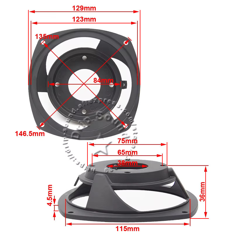 BYEC Quadratischer Lautsprecherrahmen aus Aluminiumlegierung in Schwarz, 4,5 Zoll Woofer-Wartungsbeckenständer mit integriertem Formteil - Bild 3