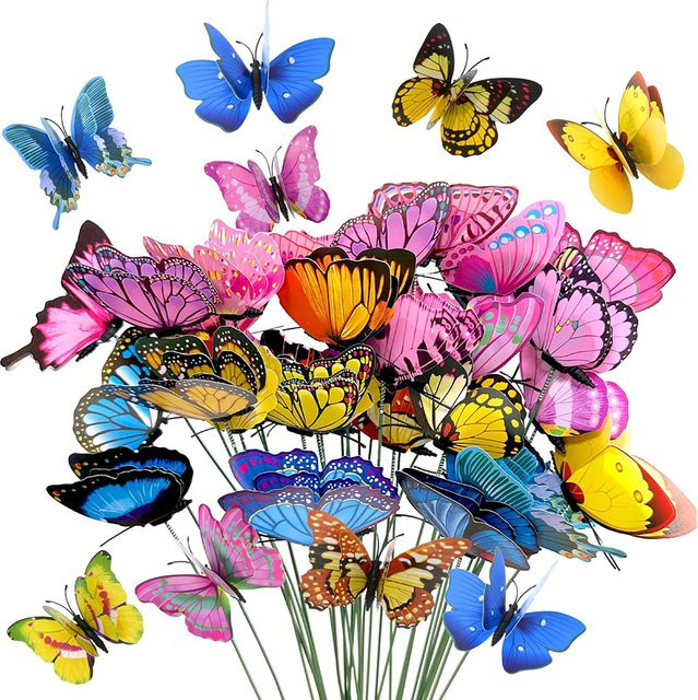 Bunte Doppel-Flügel Schmetterling Gartenstecker aus Kunststoff für die Outdoor-Dekoration im Garten und Hof - Bild 1