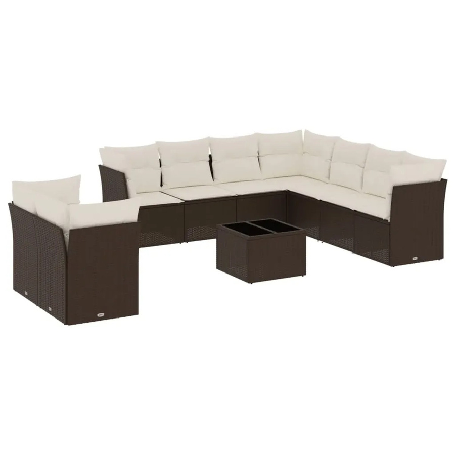 vidaXL 10-tlg. Garten-Sofagarnitur aus Polyrattan in Braun mit Kissen und Stauraum - Bild 2