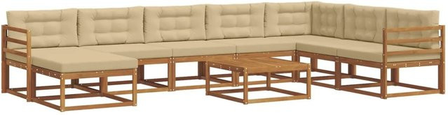 vidaXL 9-teilige Outdoor-Sofagarnitur aus Akazienholz mit Kissen in Natur und Beige - Bild 1