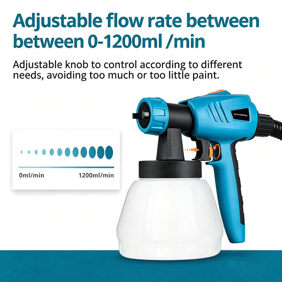 Parrior Fence Paint Sprayer Pro Elektrische HVLP-Farbspritzpistole mit 800W, 3 Düsengrößen, 3 Sprühmustern und 1,3 l abnehmbarem Behälter in Blau - Bild 5