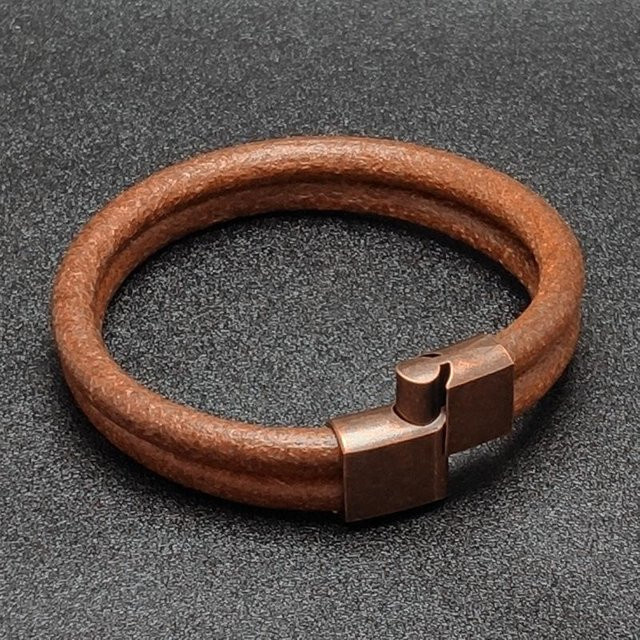 YULIN Armband, Rindsleder, Edelstahl, Magnetverschluss, braun, 19cm, Unisex - Bild 1
