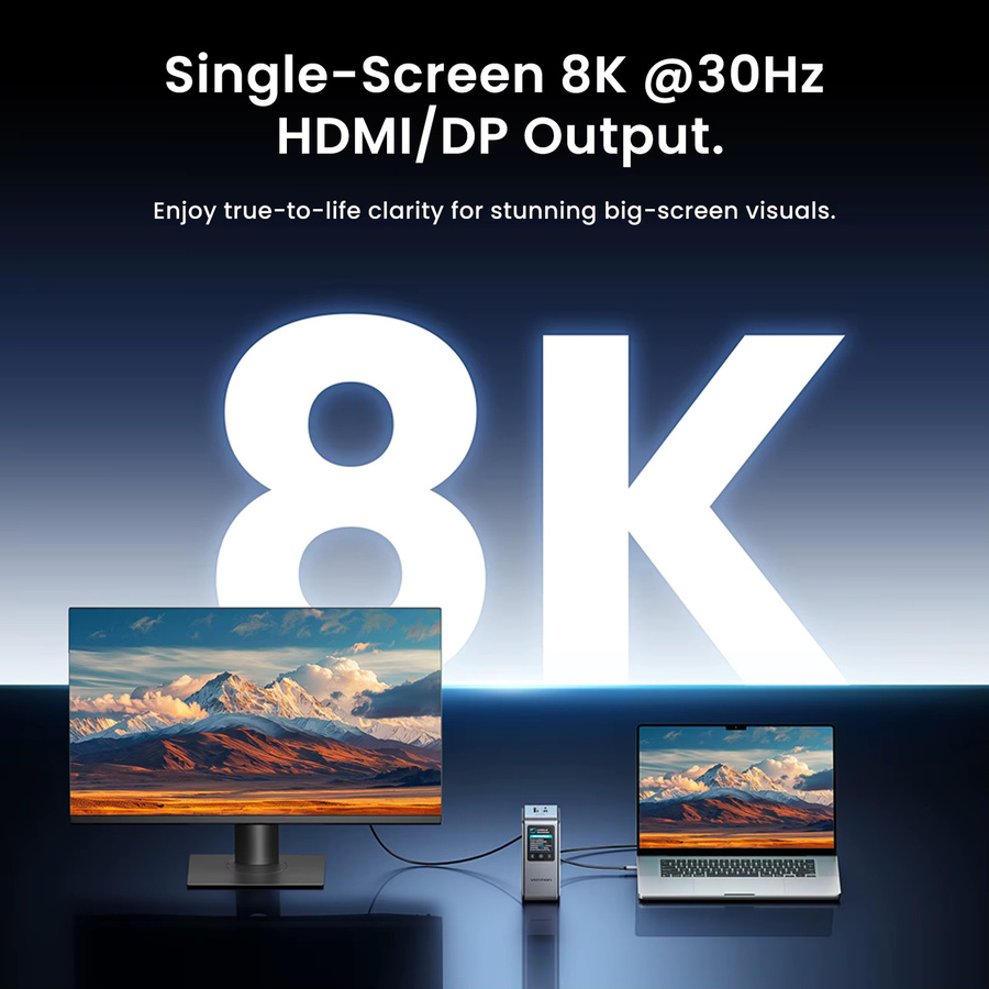 Vention Smart Screen 13-in-1 USB-C MST Dockingstation Hub in Grau mit 8K@30Hz Unterstützung und Dreifach-Monitor Anschluss für MacBook Pro und Windows Laptop - Bild 3