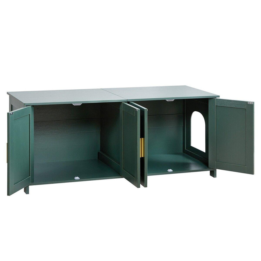 Buying Solutions MB Katzenklo-Gehege aus Holz in Grün und Gold, Versteckter Katzenklo-Schrank mit 4 Türen und 2 Eingängen, Retro Katzenhaus-Möbel, Breite: 120 cm - Bild 3